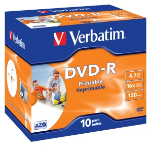 Verbatim DVD-R (16x), Printable, jewel 10ks 43521