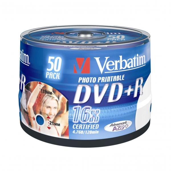 Verbatim DVD+R (16x), Printable, cake 50ks 43512