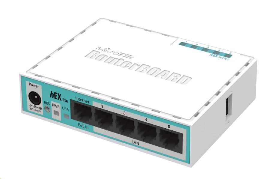 MikroTik RouterBOARD RB750r2 (hEX lite), 850MHz CPU, 64MB RAM, 5x LAN, vč. L4 licence