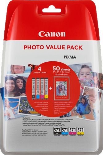 Canon CLI-571 C/M/Y/BK + 50x PP-201 0386C006
