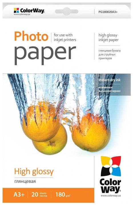 Colorway fotopapír high glossy 180g/m2, A3+/ 20 kusů PG180020A3+
