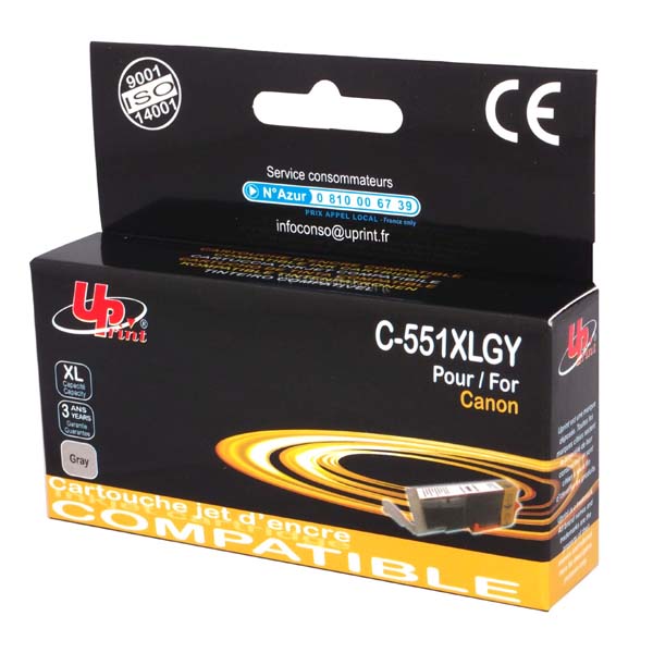 UPrint kompatibilní ink s CLI551GY XL ,grey,15ml,C-551XLGY,high capacity - pro Canon PIXMA iP7250,