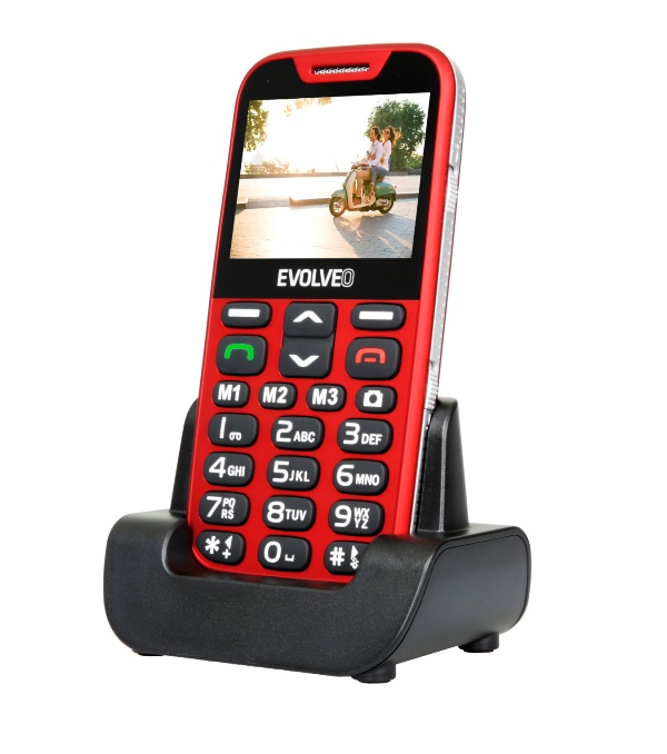 Evolveo EasyPhone XD, mobilní telefon pro seniory s nabíjecím stojánkem, červený EP-600-XDR