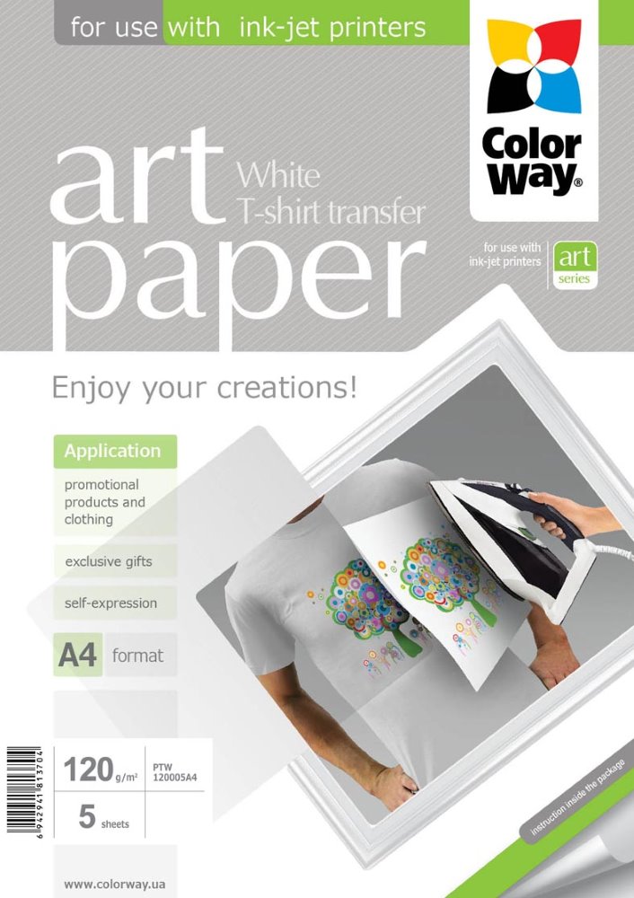 Colorway nažehlovací papír na světlý textil 120g/m2, A4/ 5 kusů PTW120005A4
