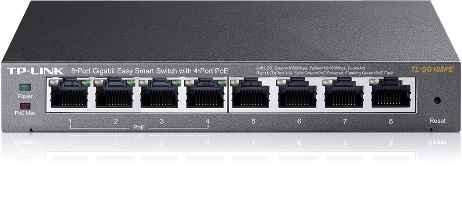 TP-Link TL-SG108E, PoE Easy Smart Switch 8x10/100/1000Mbps (4PoE), 55W TL-SG108PE
