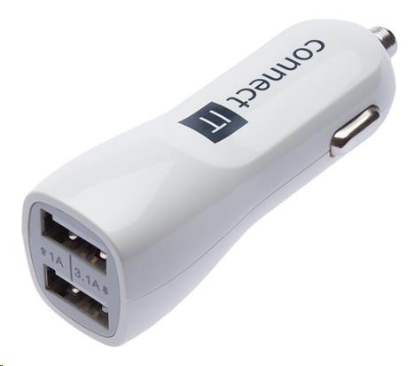 Connect It USB PREMIUM nabíječka univerzální do auta (2x USB 3,1A a 1A), bílá CI-708