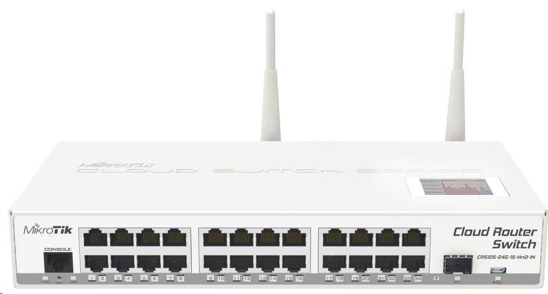 MikroTik RouterBOARD CRS125-24G-1S-2HnD Atheros AR9344 CPU, 128MB,24xGigabit LAN,1xSFP,ROS L5, LCDpan CRS125-24G-1S-2HND-IN