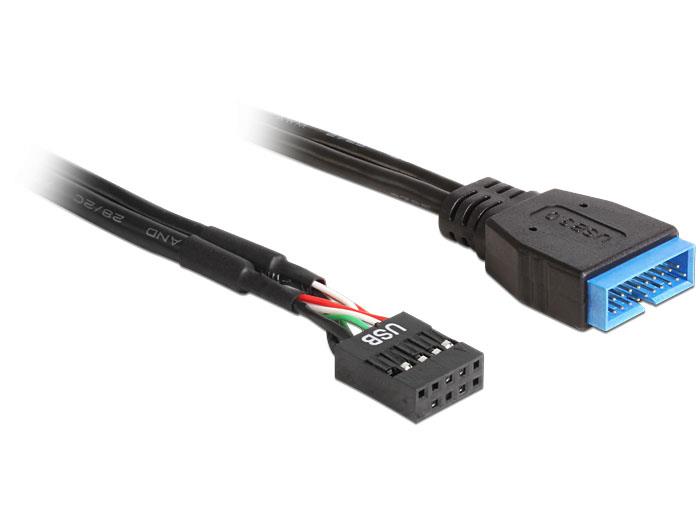 Delock kabel USB 2.0 pin header (F) > USB 3.0 pin header (M), 0.3m 83281