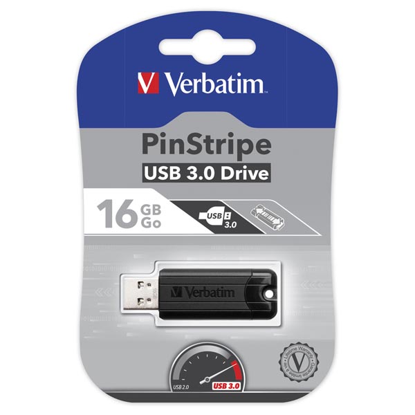 Verbatim PinStripe USB 3.0, 16GB - černá 49316