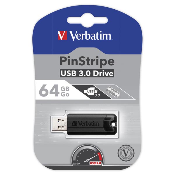 Verbatim PinStripe USB 3.0, 64GB - černá 49318