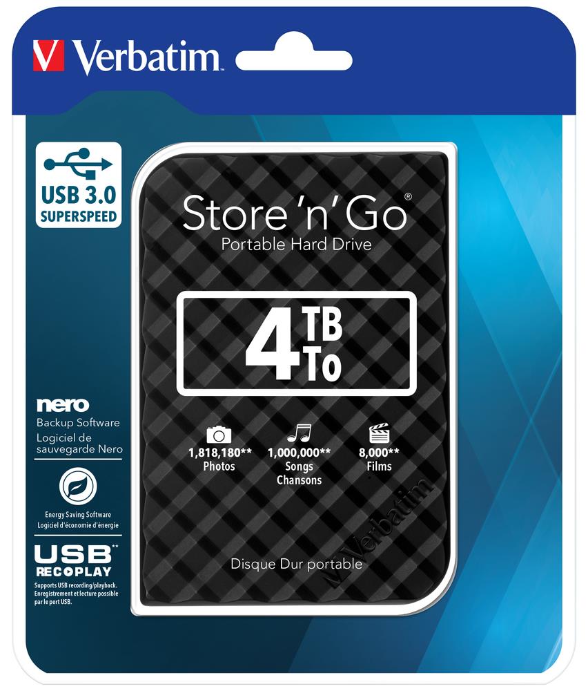 Verbatim Store 'n' Go, 4TB, externí HDD 2.5'' USB 3.0, GEN 2, černý 53223