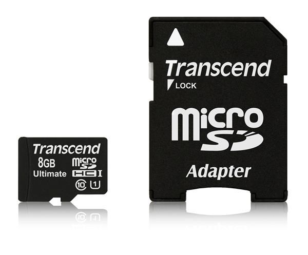 Transcend Micro SDHC 8GB, Class 10 UHS-I 600x (čtení až 90MB/s) TS8GUSDHC10U1
