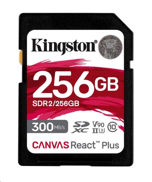 Kingston SDXC karta 256GB Canvas React Plus, SDXC UHS-II 300R SDR2/256GB