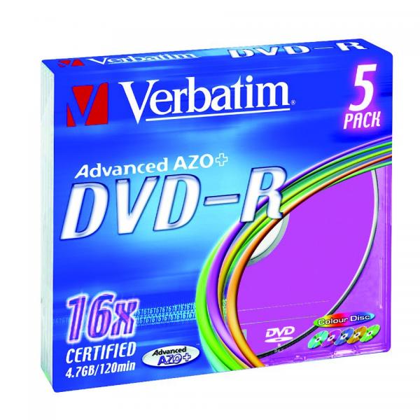 Verbatim DVD-R (16x), slim colour 5ks 43557