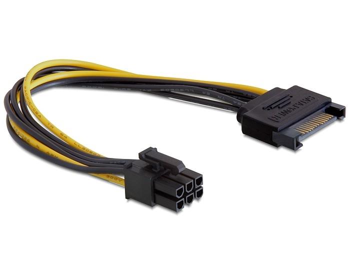 Delock napájecí kabel SATA (M)-> PCI Express 6-pin, 0,21m 82924