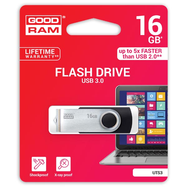 Goodram USB 3.0, 16GB, UTS3, černá, UTS3-0160K0R11