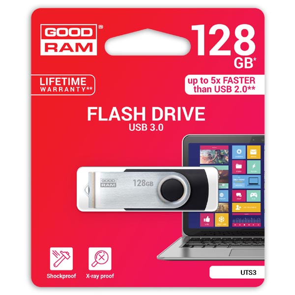 Goodram USB 3.0, 128GB, UTS3, černá, UTS3-1280K0R11