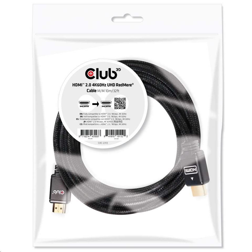 Club-3D HDMI 2.0 MALE TO HDMI 2.0 MALE High Speed 4K UHD Active - Redmere 10m/32.8ft CAC-2313