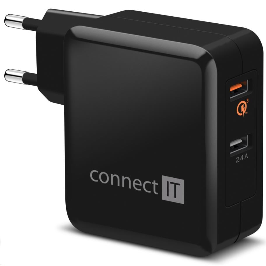 Connect It QUICK CHARGE 3.0 nabíjecí adaptér 2x USB (3,4A), QC 3.0, černý CWC-3010-BK