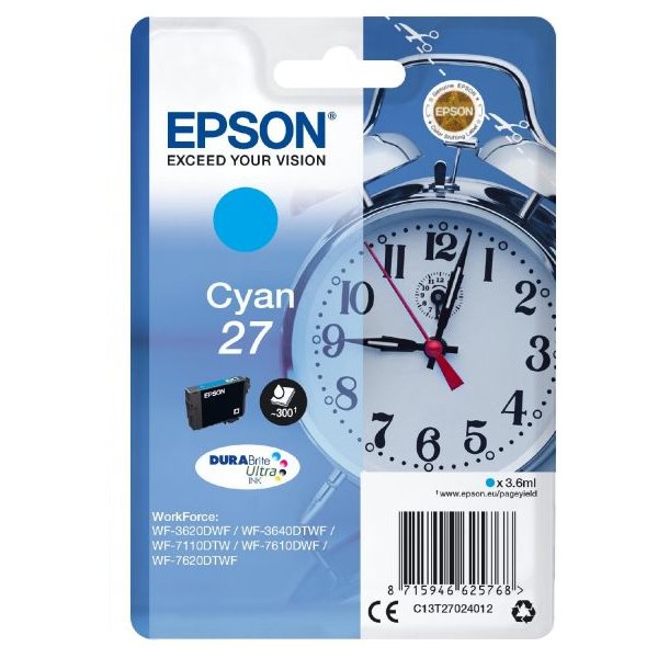 Epson Singlepack Cyan 27 DURABrite Ultra Ink C13T27024012