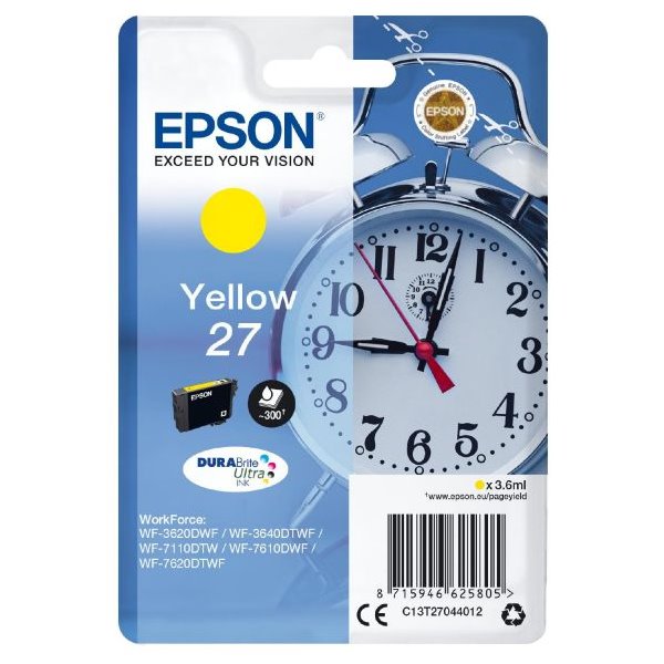 Epson Singlepack Yellow 27 DURABrite Ultra Ink C13T27044012
