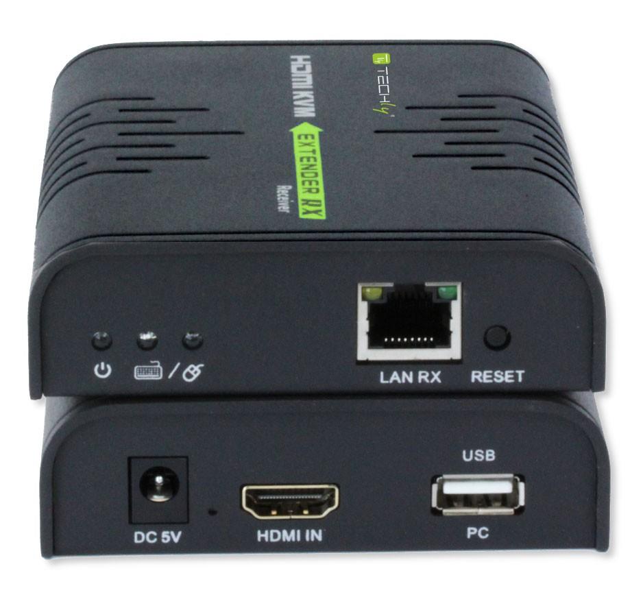 Techly KVM Extender HDMI + USB (myš, klávesnice) po Cat5/5e/6 kabelu až k 120m 028214