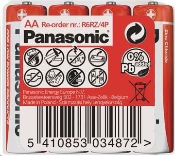 Panasonic Zinkouhlíkové baterie Red Zinc AA 1,5V - 4ks