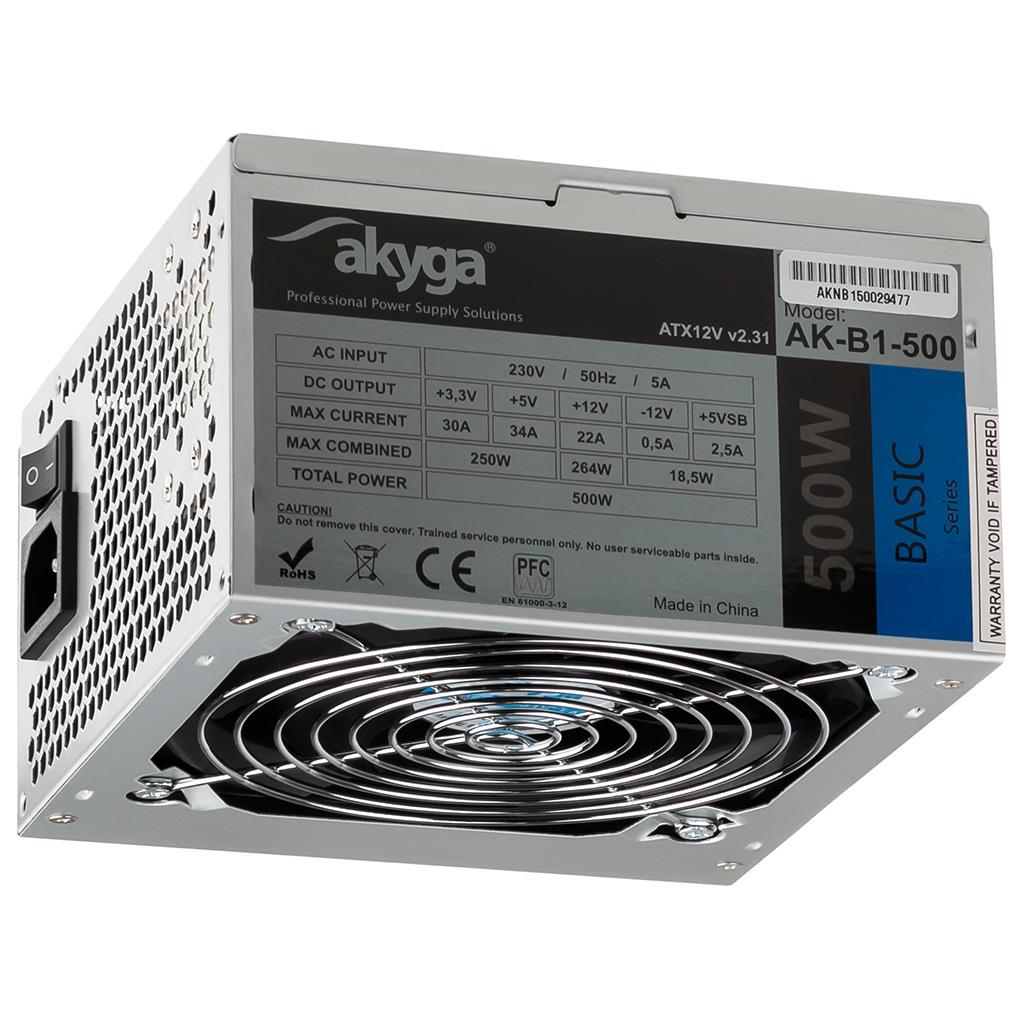 Akyga ATX Zdroj 500W Basic, ventiláror 12cm P4 3xSATA PCI-E AK-B1-500