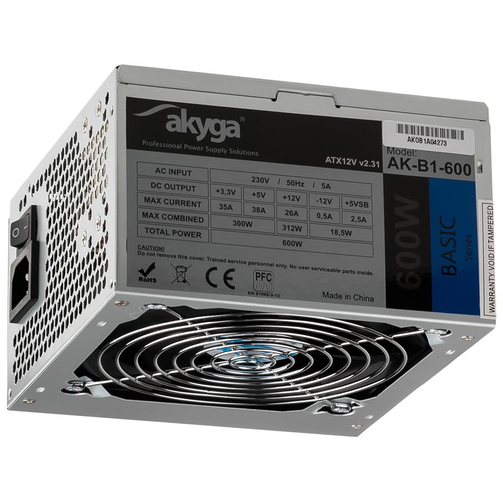 Akyga ATX Zdroj 600W Basic, ventilátor 12cm P4 3xSATA PCI-E AK-B1-600