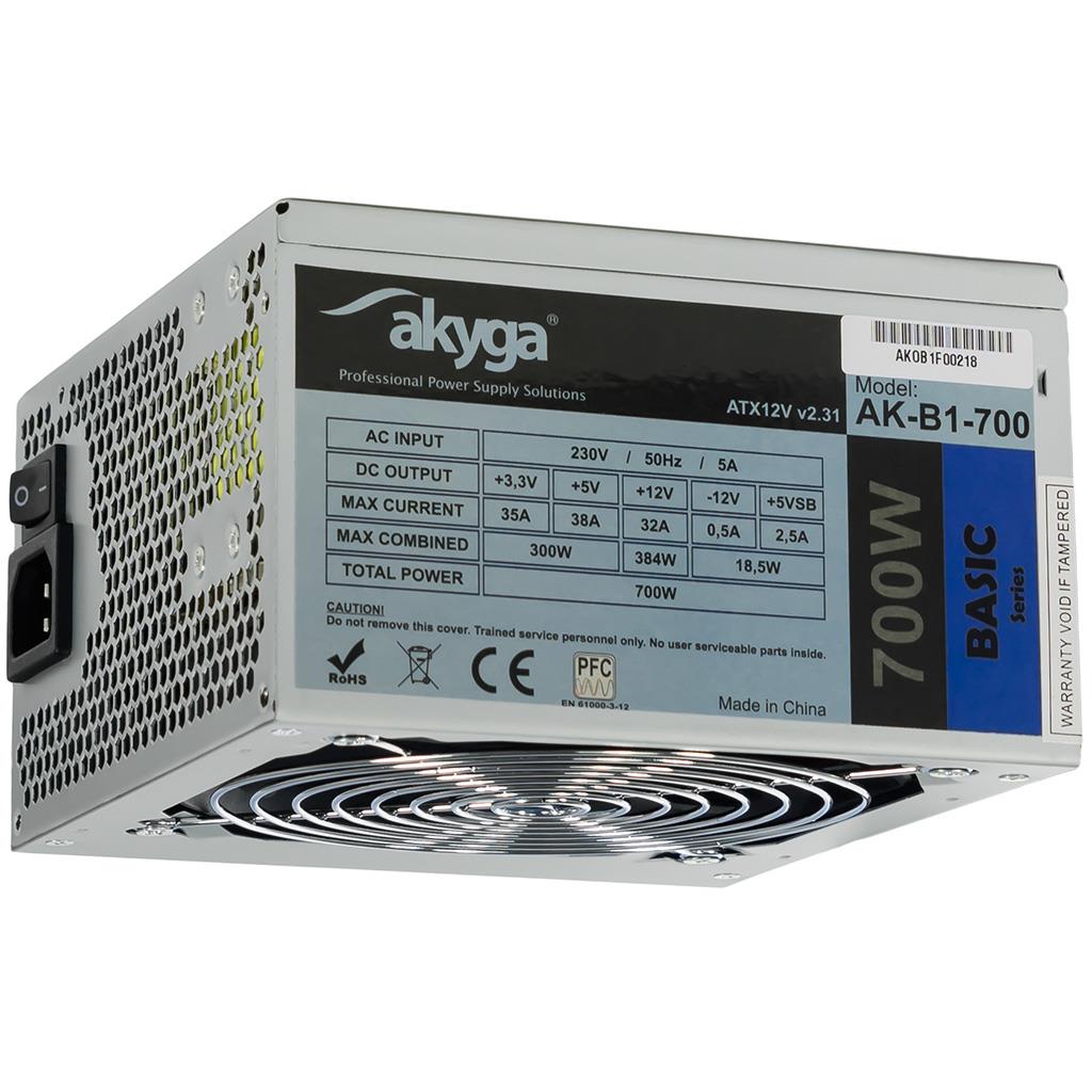 Akyga ATX Zdroj 700W Basic, ventilátor 12cm P8 5xSATA PCI-E AK-B1-700