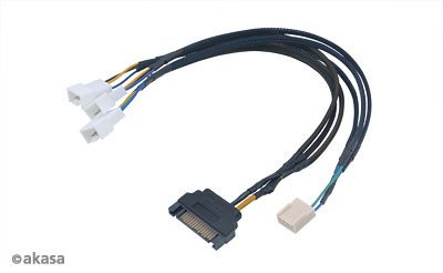 Akasa kabel FLEXA FP3S pro připojení 3 PWM ventilátorů, 4pin(F) a SATA na 3x 4 pin PWM, AK-CBFA06-30, 30cm