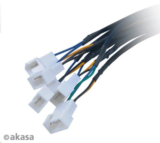Akasa kabel FLEXA FP5S pro připojení 5 PWM ventilátorů, 4pin(F) a SATA na 5 x 4pin PWM, AK-CBFA07-45, 45cm
