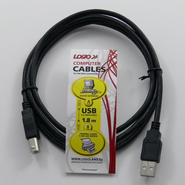 Logo Kabel USB 2.0, USB A M-USB B M, 1.8m, černý 30260