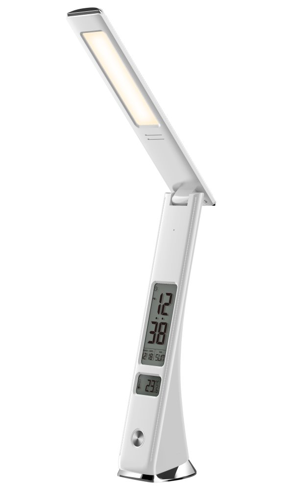 Immax LED stolní lampička Cuckoo, 5W,200lm,5V/1A,3 st.stmívání, skláp.rameno,vypnutí LCD,USB,bílá 08951L