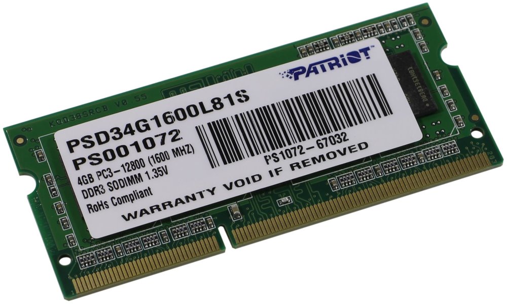 Patriot SO-DIMM 4GB DDR3L-1600MHz 1,35V SR PSD34G1600L81S