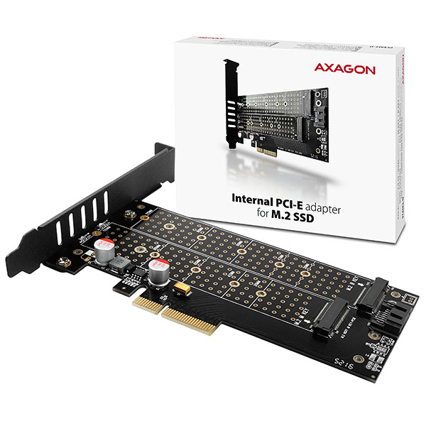 Axago AXAGON PCEM2-D, PCIe x4 - M.2 NVMe M-key + SATA B-key slot adaptér, LP