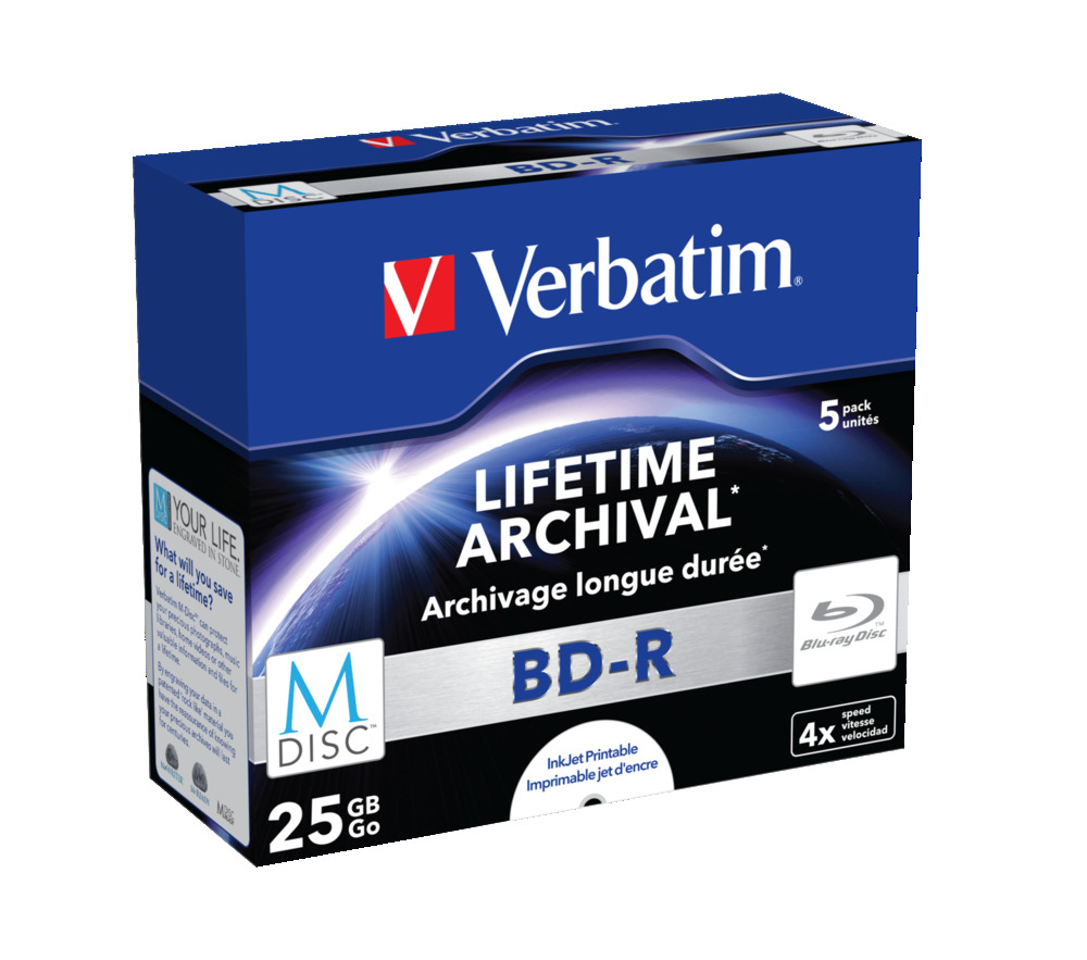 Verbatim Blu-ray BD-R M-Disc 25GB 4x Printable jewel box, 5ks/pack 43823