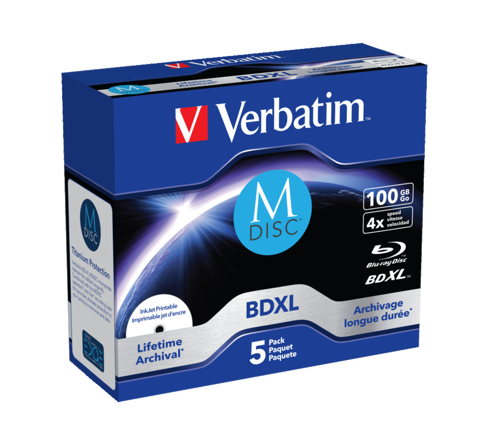 Verbatim Blu-ray M-DISC BD-R 100GB 4x Printable jewel box, 5ks/pack 43834