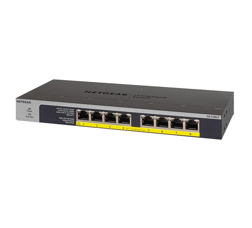 Netgear 8-port 10/100/1000Mbps Gigabit Ethernet, Flexible PoE, GS108LP GS108LP-100EUS
