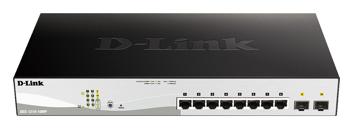 D-link DGS-1210-10MP, L2/L3 Smart+ PoE switch, 8x GbE PoE+, 2x SFP, PoE 130W, fanless DGS-1210-10MP/E