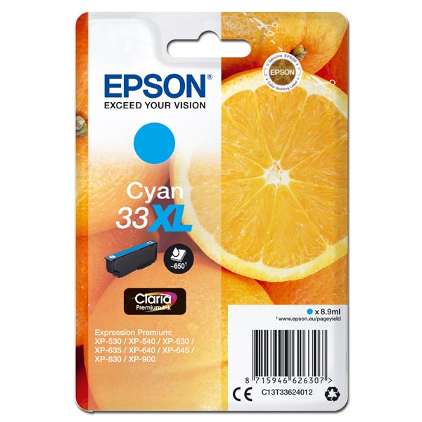 Epson Singlepack Cyan 33XL Claria Premium Ink C13T33624012
