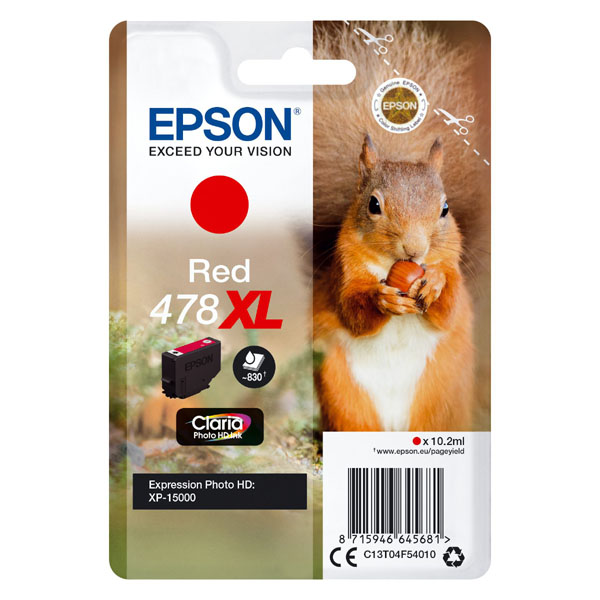 Epson Singlepack Red 478XL Claria Photo HD Ink C13T04F54010