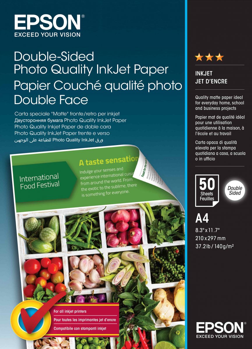 Epson Double-Sided Photo Quality Inkjet Paper,A4,50 sheets C13S400059