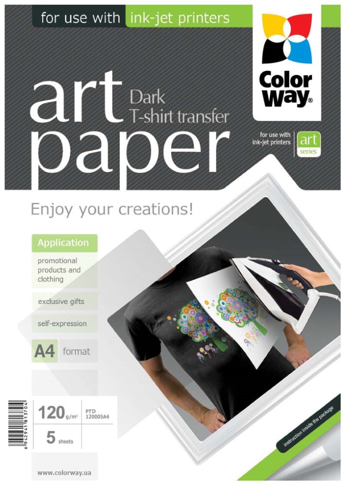 Colorway nažehlovací papír na ART textil 120g/m2, A4/ 5 kusů PTD120005A4