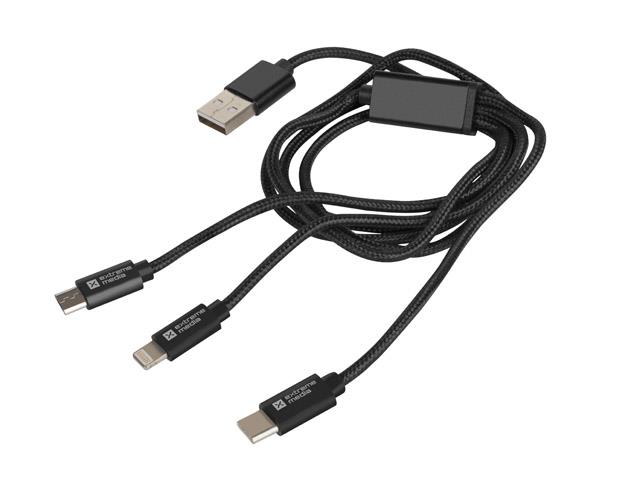 Natec Extreme Media cable microUSB+ Lightning+ USB Typ-C to USB (M), 1m, Black NKA-1202