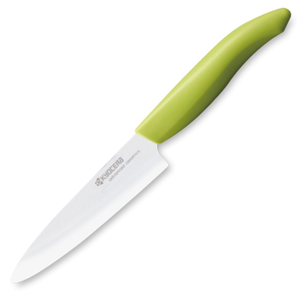Kyocera keramický nůž s bílou čepelí, 13 cm dlouhá čepel, zelená plastová rukojeť FK-130WH-GR