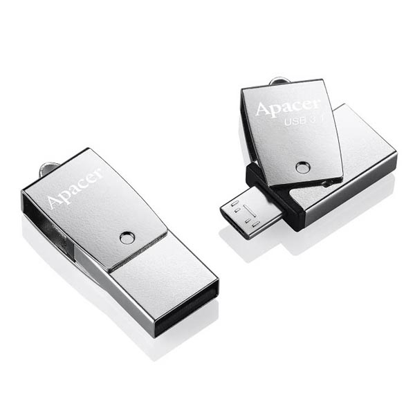 Apacer USB flash disk OTG, 3.1/2.0 Micro, 64GB, AH750, stříbrný, AP64GAH750S-1, s otočnou krytkou