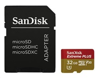 Sandisk 32GB microSDHC Card Extreme PLUS (10MB/s, UHS-I V30, Rescue Pro Deluxe)+Adapter SDSQXBG-032G-GN6MA