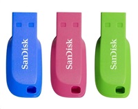 Sandisk Flash Disk 16GB USB 2.0 Cruzer Blade (3-pack, 3x 16GB) blue, green, pink SDCZ50C-016G-B46T