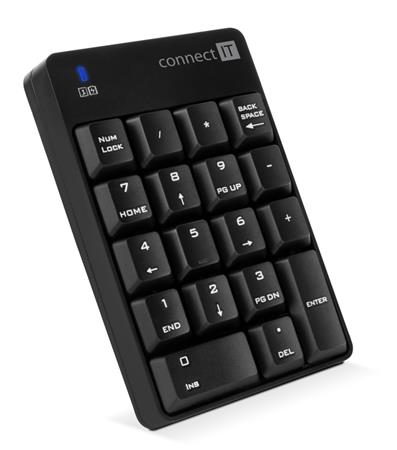 Connect It NumCALC bezdrátová numerická klávesnice, (+ 1x AAA baterie zdarma), ČERNÁ CKB-0061-BK